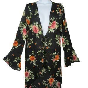 Vintage 90s Discovery Clothing Open Front Cardigan S Sheer Floral Hi Lo Duster